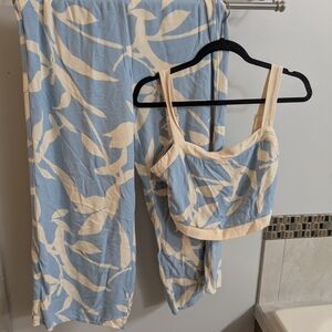 Blue and Cream Women's Sleepwear Set